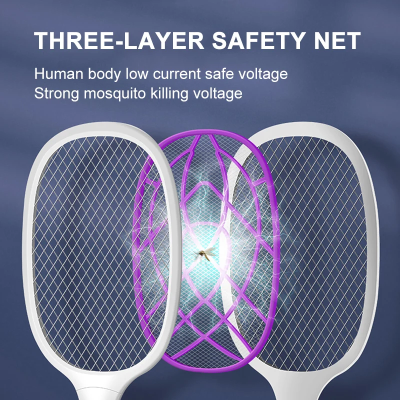 

2 IN 1LED Mosquito Killer Lamp 3000V Electric Bug Zapper Insect Killer USB Rechargeable Fly Swatter Trap Anti Mosquito Flies