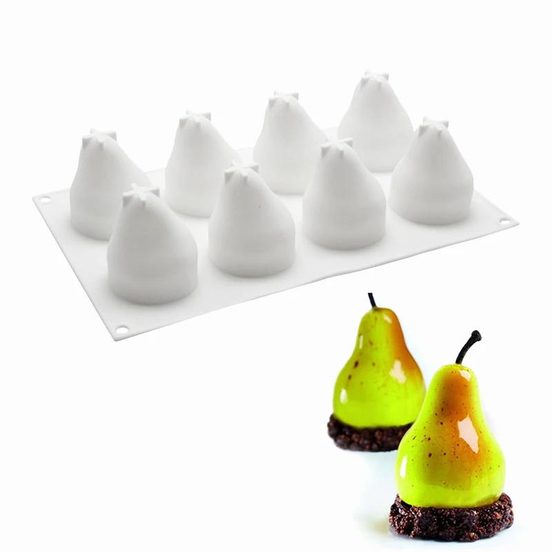 Pear 3D силиконовая форма для торта в форме фруктов, форма для мусса, десерта, форма для яблока, лимона, груши, печенья, шоколада, формы для выпечки, сделай сам, противень для выпечки - Цвет: Pear