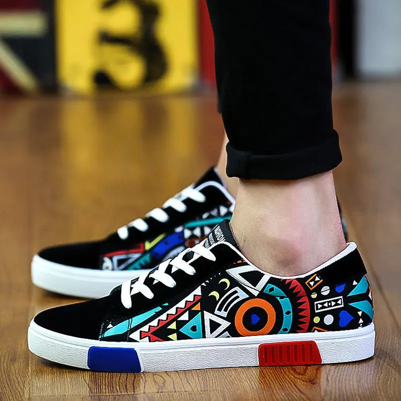 Новинка Мужская Вулканизированная Обувь На Шнуровке Модная парусиновая обувь с