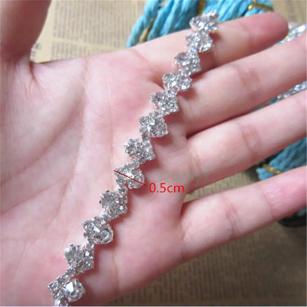 1 ярд цепь со стразами отделка Ленточные серебро Аппликация аксессуары для волос