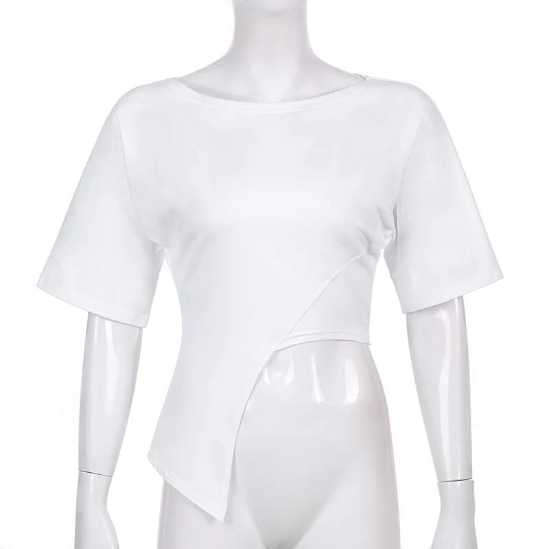 

Body-Shaping Slim Irregular Cotton T Shirt Women Solid Casual Cropped Top Korean Fashion Basic All-match Pullovers Tees Iamhotty