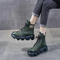2021 summer leather breathable sandals retro thick soled sandals fashion leather boots hollow shoes combat boots for women 35 40