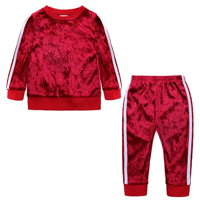 Детская одежда новинка осень зима 2019 золотистый бархатный костюм из двух