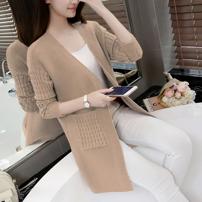 

New 2020 Women Wool Sweater Cardigan Female Cashmere Knitted Plus Size Coat Fashion Long Sleeve Loose Coat With Pockets