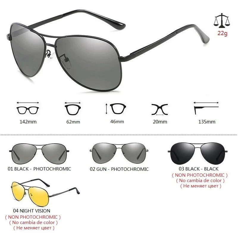 

Photochromic Sunglasses Men Polarized Driving Pilot Chameleon Vintage Sun Glasses Women Male Change Color Day Night Vision UV400