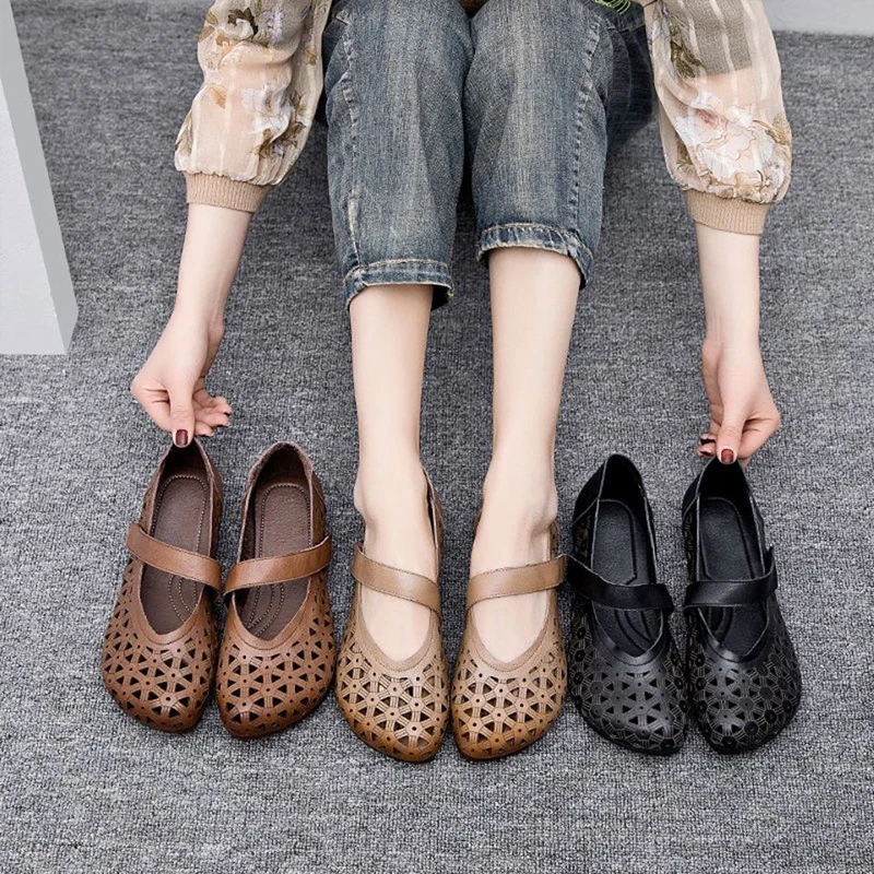 

Ballet flats womens black comfort shoes hollow summer walking moccasin female flat casual shoes 2021 fashion style