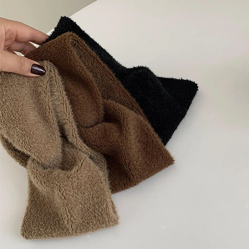 

1PC Plush Cross Hair Band For Women Girls Small Fresh Simple All-match Winter Warm Headband Female Soft Turban Head Wrap