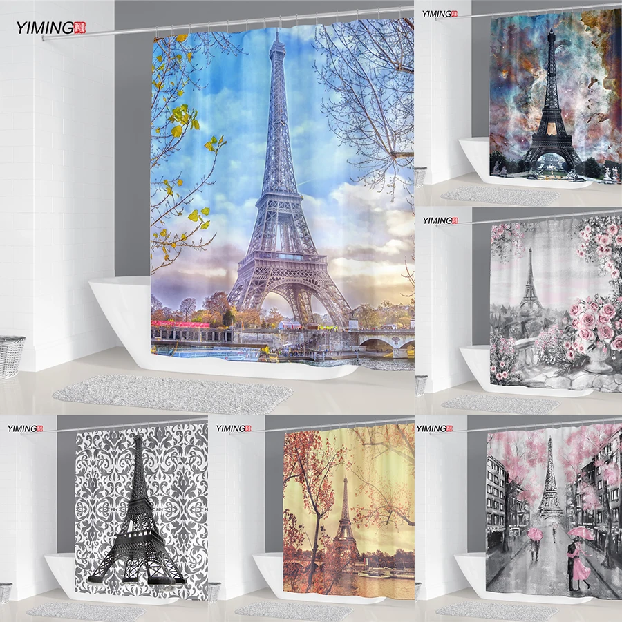 

180x200cm bathroom curtains Paris Eiffel Tower landscape printing polyester waterproof shower curtain home decoration curtain