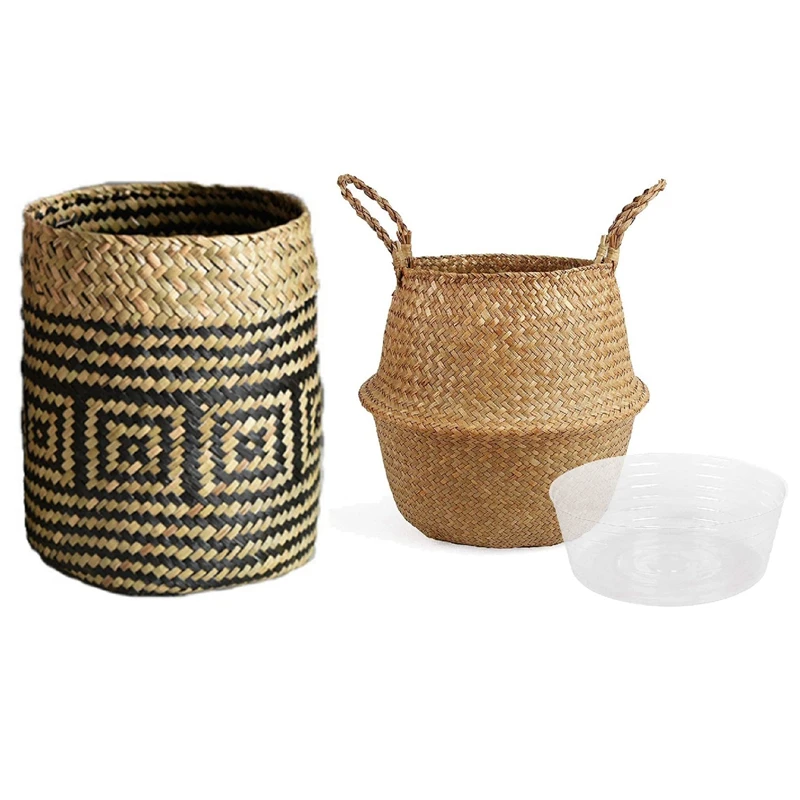 

2 Pcs Woven Basket Storage Basket Handmade Straw Storage Basket, L & M