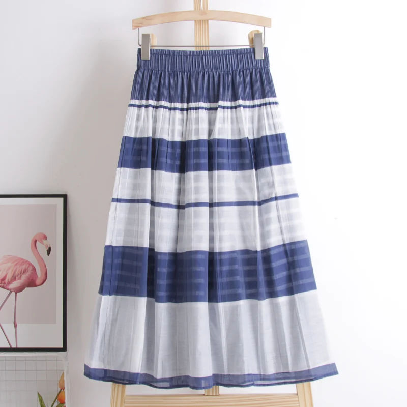 

Женская юбка из органзы, юбка-трапеция средней длины в полоску, в Корейском стиле, лето-осень 2021