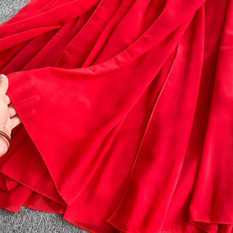 

New Robe Femme Vestidos Pure Color V-neck Sleeveless A-line Skirt Fashion Commuter Hedging Summer Dress For Women Sexy Halter