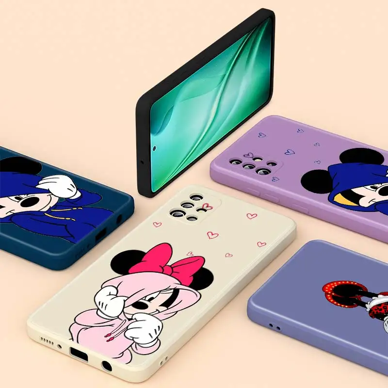 

Cute Mickey Mouse Minnie For Samsung A20S A02 A72 A71 A32 A31 A20 A30 A21S A91 A81 A52 A51 A50 Capa Liquid Silicone Phone Case