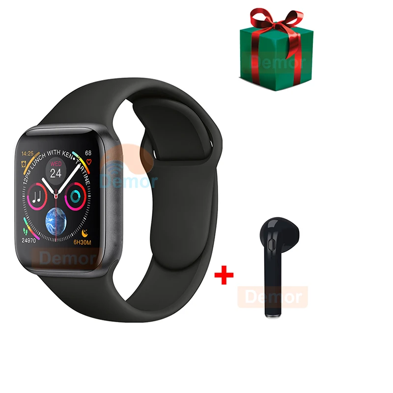 Black Earhphone DEMOR IWO 8 умные часы серии 4 монитор сердечного ритма подключение 44 мм умные часы для Apple iPhone samsung Android телефон наушники подарок - Цвет: Black Earhphone