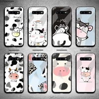 cute cow milk phone case tempered glass for samsung s20 plus s7 s8 s9 s10 note 8 9 10 plus