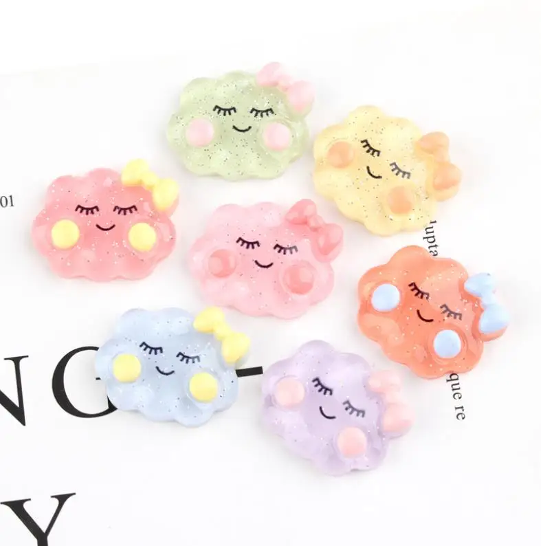 Kawaii Блестящий мультфильм смайлик облако полимерные Стразы плоские с оборота