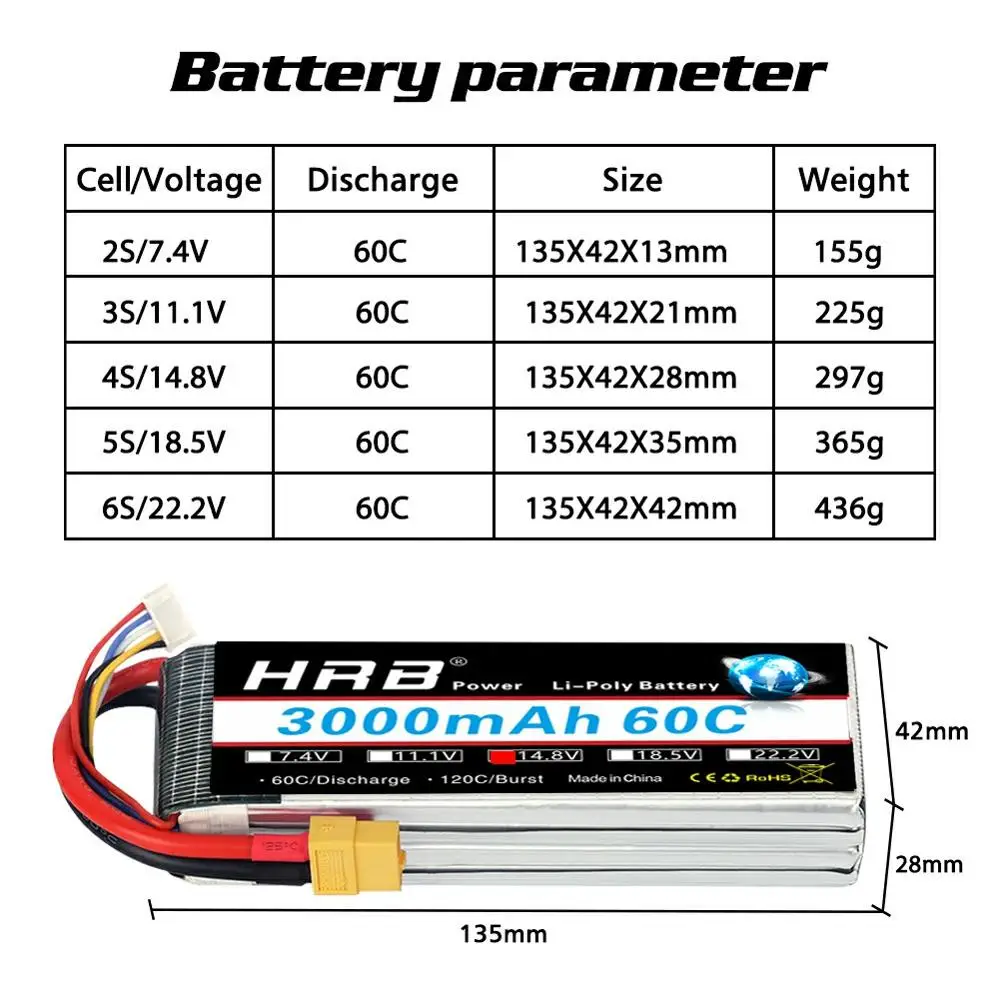 аккумулятор hrb rc lipo 2s 3s 4s 6s 222 в 3000 мач 111 в 148 в