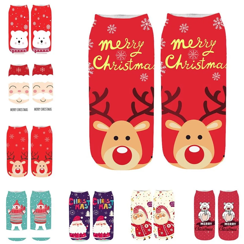 Christmas Socks Casual Work Business 3D Santa Elk Printing Medium Sports chaussures femmes t nouveau 2020 | Женская одежда
