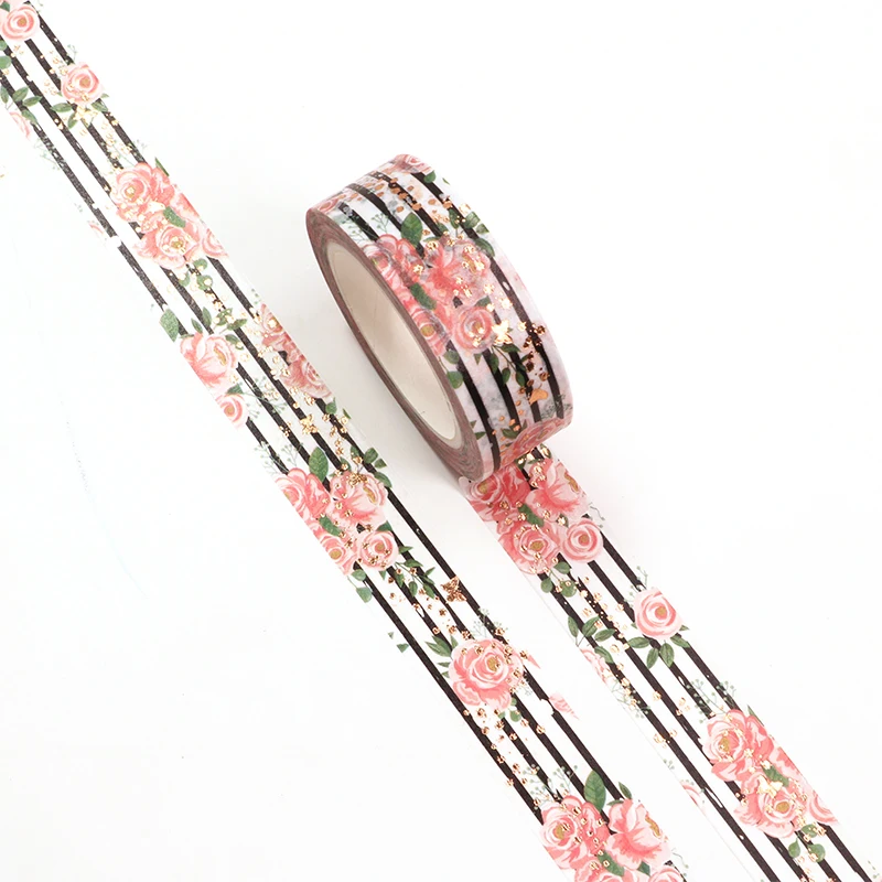 

NEW 1PC 15mm*10m Foil Pink Rose Decorative Washi Tape Scrapbooking Masking Tape Office Supply designer mask washi tape
