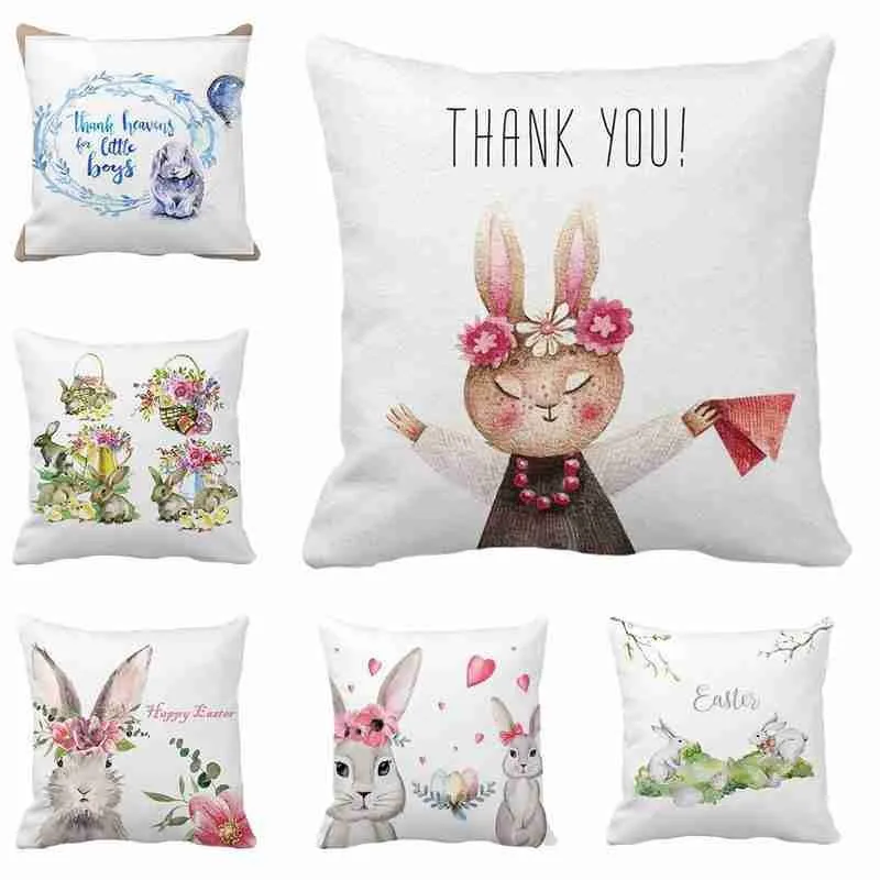 

Cute Rabbit Easter Decoration Peach Skin Printing Cover Sofa Office Pillowcase Cushion Car Seat Cushion Cover Party Home Decor