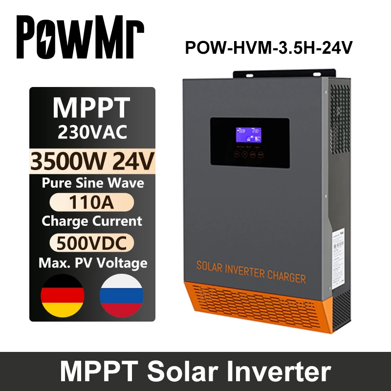 

PowMr 3500W Hybrid Solar Inverter 110A 500VDC PV Panel Input 220VAC 48VDC Pure Sine Wave Build In MPPT Solar Charger Controller