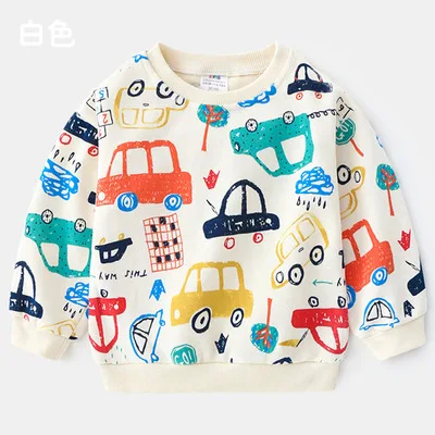 Свитер с машинками для малышей, модель 2024 года, Весенняя детская одежда, топы с модным принтом для малышей, пуловер с круглым вырезом, верхняя одежда для мальчиков 2, 5, 7 лет