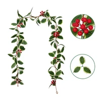 1 75m artificial holly leaf vine christmas rattan berry flower diy garland wreath home hanging ornament for party xmas decor