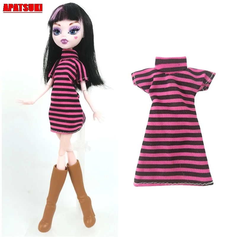 Цельнокроеное платье в розовую и черную полоску для кукол Monster High Одежда монстров