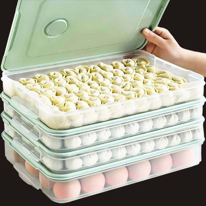 

Refrigerator Food Storage Box Kitchen Accessories Organizer Fresh Box Dumplings Vegetable Egg Holder Stackable Microwave