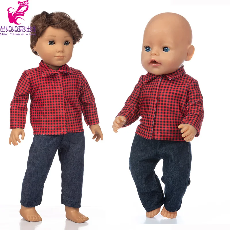 

18 inch american og boy doll clothes tousers 40cm baby new born doll cotton lattice shirts pants