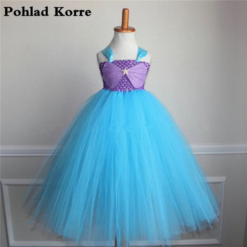 

Purple Blue Starfish Girls Princess Mermaid Tutu Dress Kids Halloween Costume Girls Princess Birthday Party Dresses Vestidos NK