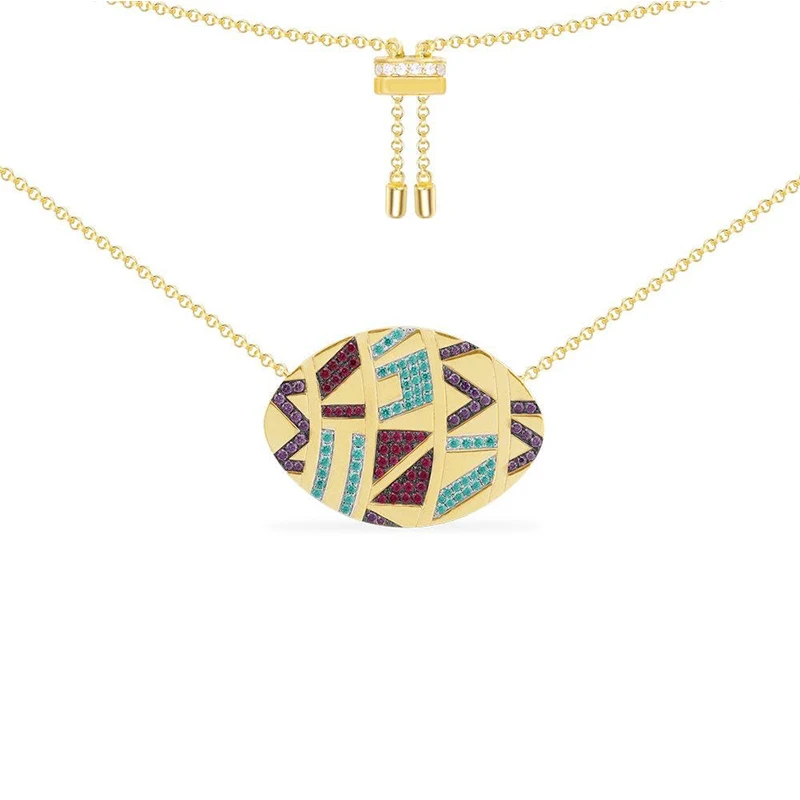 

Kakany 2020 New Female Crescent Shaped Curved Pendant Colorful Tribal Adjustable Necklace And Bar Pendant Clavicle Chain