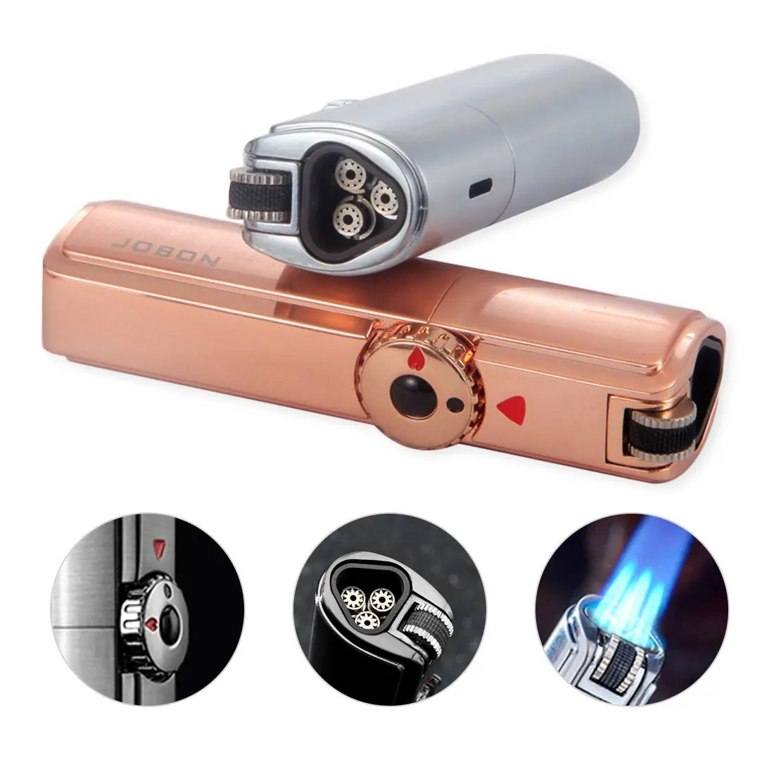 

Triple Torch Lighter Metal Windproof Gas Butane Jet Lighter 3 Nozzles Turbo BBQ Cigar Spray Gun Gadgets