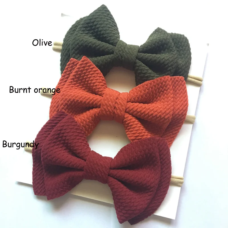 Set 5 Set of 3, Baby Girls Fabric hair bow nylon headband, messy bow Schoolgirl Bow headbands baby shower gift - Цвет: Set 5