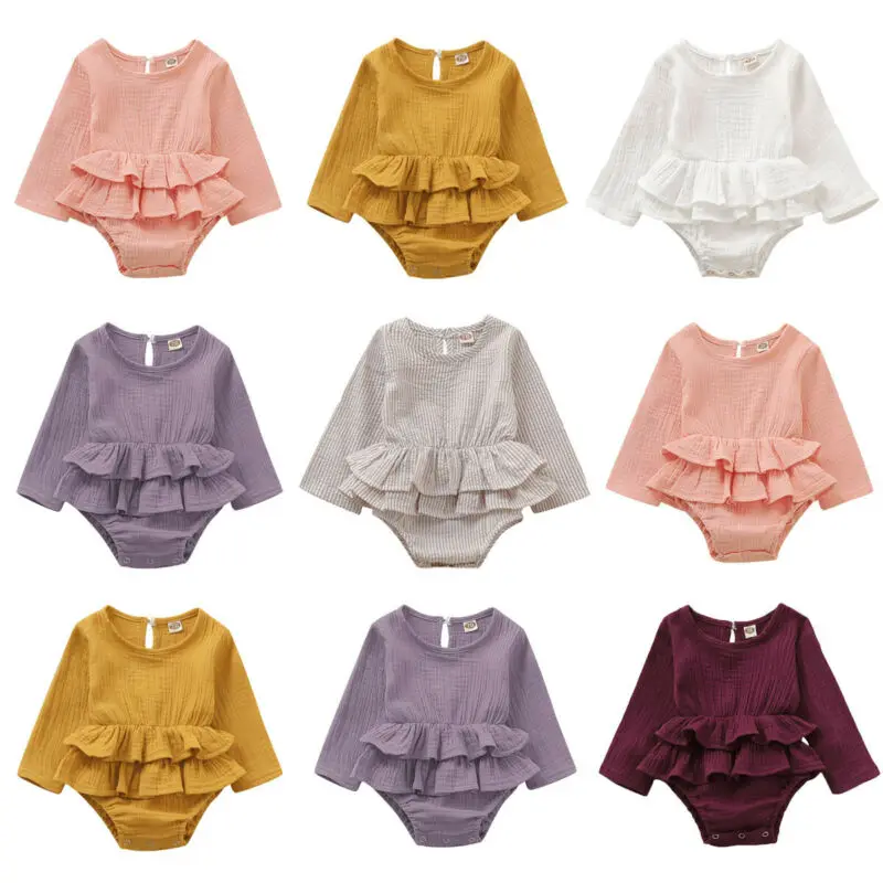 

Boutique Princess Clothes Newborn Infant Baby Girl Clothes Long Sleeve Ruffles Bodysuits Dress Cotton&Linen Outfit