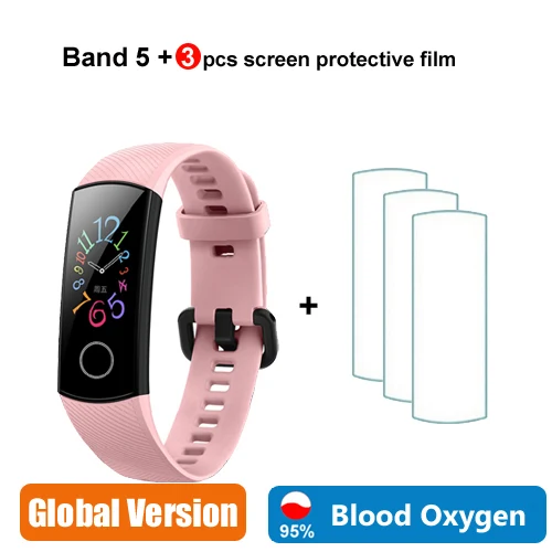 Pink add 3pcs film Huawei Honor band 5 глобальная версия smartband AMOLED huawei smartwatch heart rage ftness трекер сна swiming sport trakcer gps - Цвет: Pink add 3pcs film