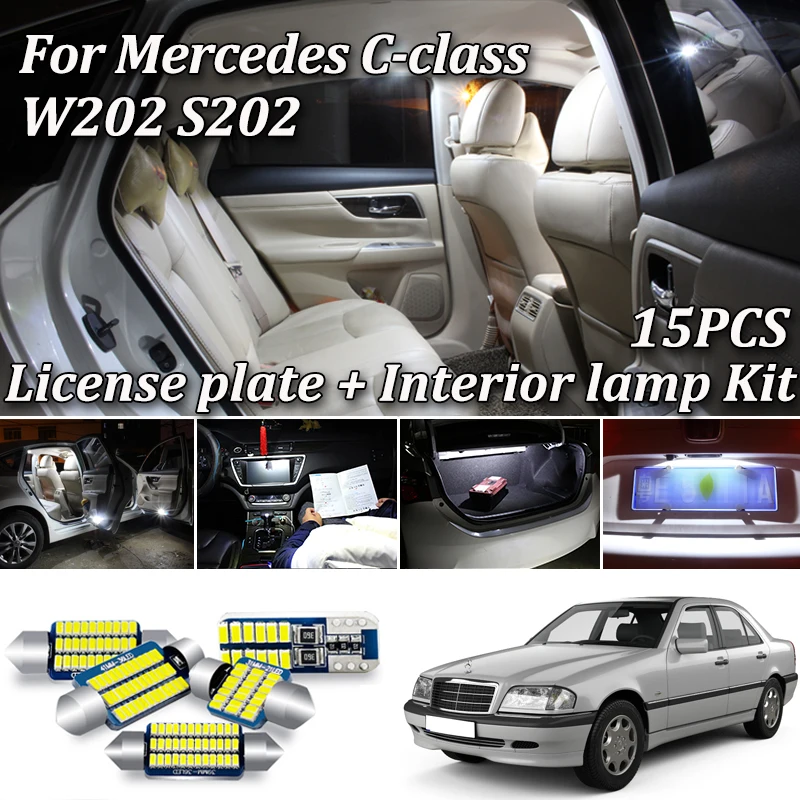 15 шт. белые светодиодсветодиодный ламсветильник для салона Mercedes Benz C class W202 S202 |