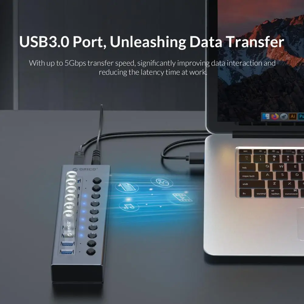 Концентратор ORICO USB 3 0 7/10/13/16 алюминиевый USB-сплиттер с выключателем адаптер