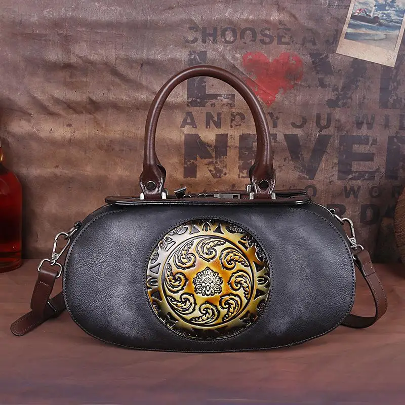 

Women's Tote Bag New Genuine Leather Shoulder Bags for Women Retro Embossed Chinese Style Handbags Luxury Vintage Bag Ladies Sac