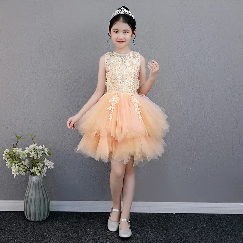 

Flower Vintage Embroidery Baby Girls Dress Opening Ceremony Clothing Tutu Party Elegant Wear Girls Princess Dress Kids Vestidos