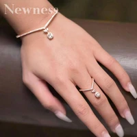 newness luxury delicate crown cubic zirconia luxury super copper women party engagement width bracelet bangle and ring set