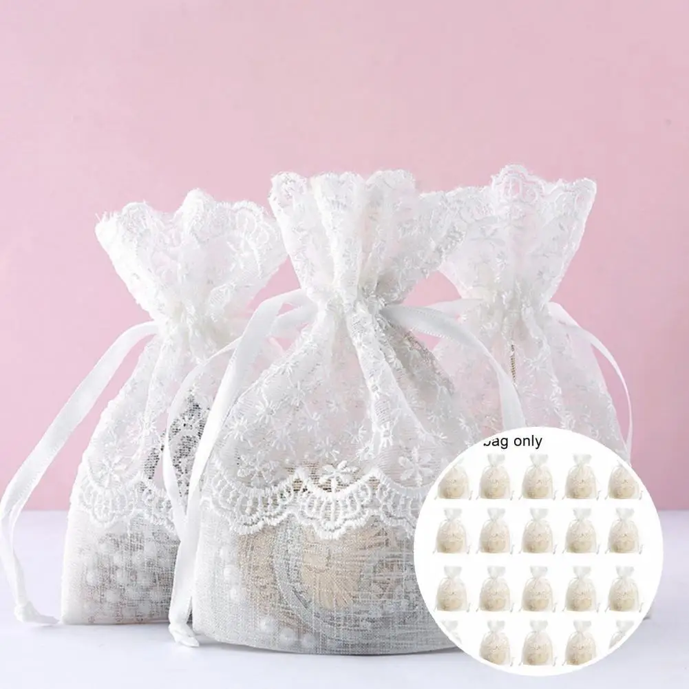 

Портативные кружевные сетчатые мини-сумки из органзы на шнурке высокого качества 20 шт. удобные дизайнерские кружевные сумки прочные для по...