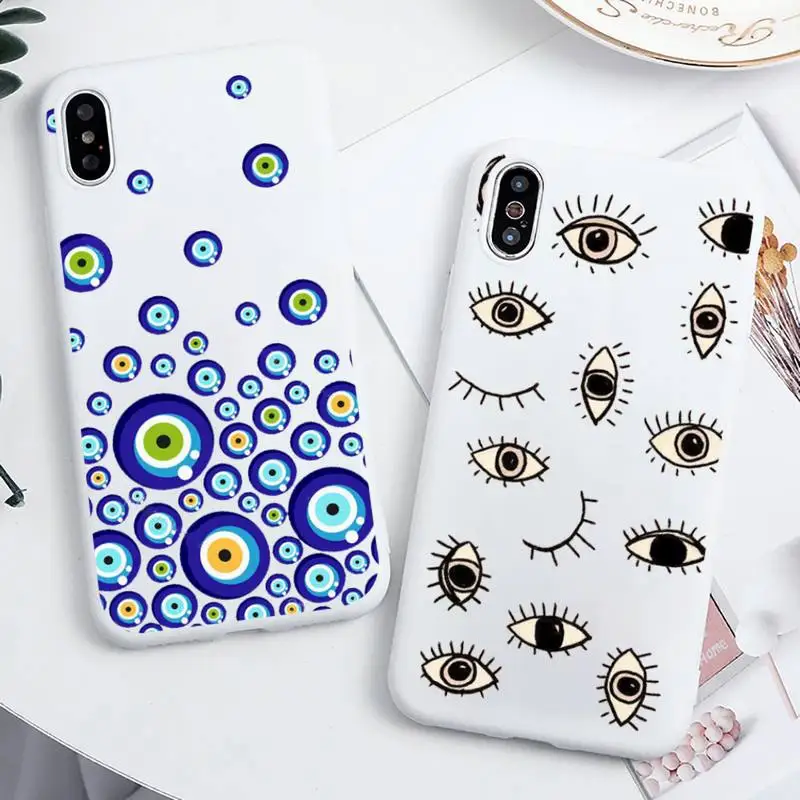 

lucky Blue Evil Eye Phone Case Candy Color for iPhone 6 7 8 11 12 s mini pro X XS XR MAX Plus