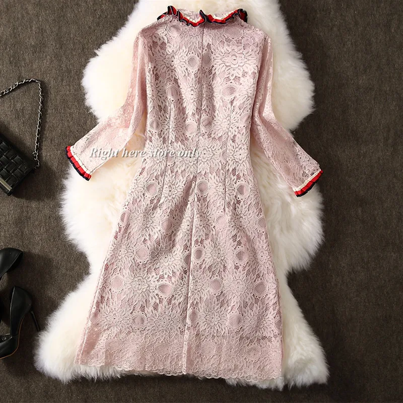 2019 осеннее Новое кружевное платье элегантное розовое женское тонкое вечернее