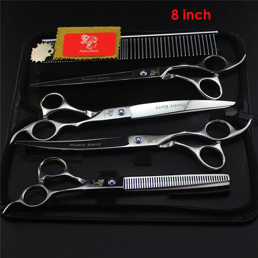 8inch Профессиональные 7 дюймов 8 дюймов 4 шт.+ сумка ножницы для стрижки домашних животных наборы ножницы для стрижки собак Ножницы Для Стрижки и истончения и изогнутые ножницы для домашних животных - Цвет: 8inch