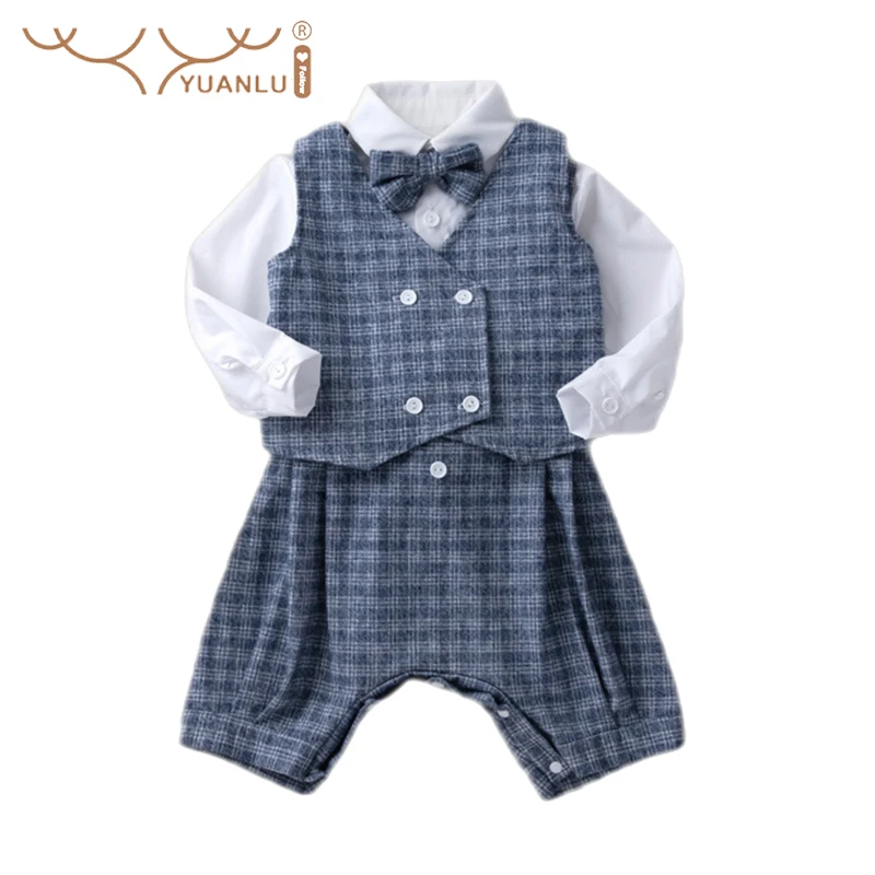 High Quality 100% Cotton Suit for Baby Boy Handsome Comfortable Children's Clothing for Boy 4Pcs Vest Shirt Bow Tie and Overalls