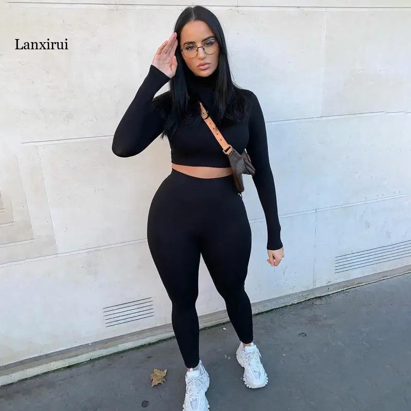 

Autumn Winter Two Piece Set Women Outfits Long Sleeve Crop Tops T-shirt Leggings Pants Sports Suit Female Tracksuit Clothes