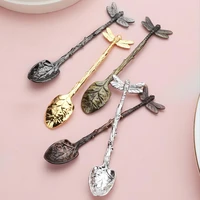 dessert spoon vintage dragonfly branches leaves shape mini ice cream jelly coffee milk mixing spoon exquisite spoon for kitchen