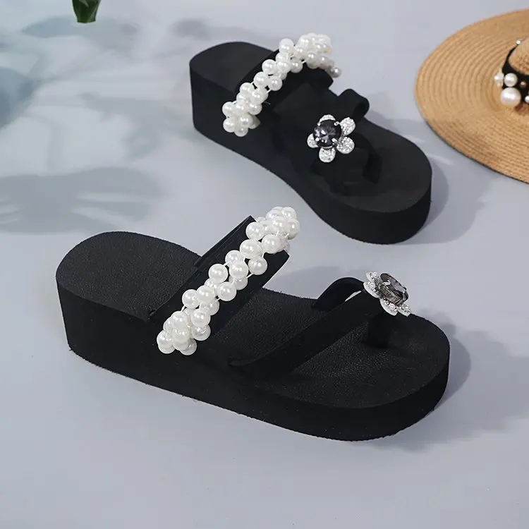 

Shoes Slippers Flat Glitter Slides Slipers Women Rubber Flip Flops On A Wedge Fashion Platform Med String Bead Jelly 2021 Hawaii