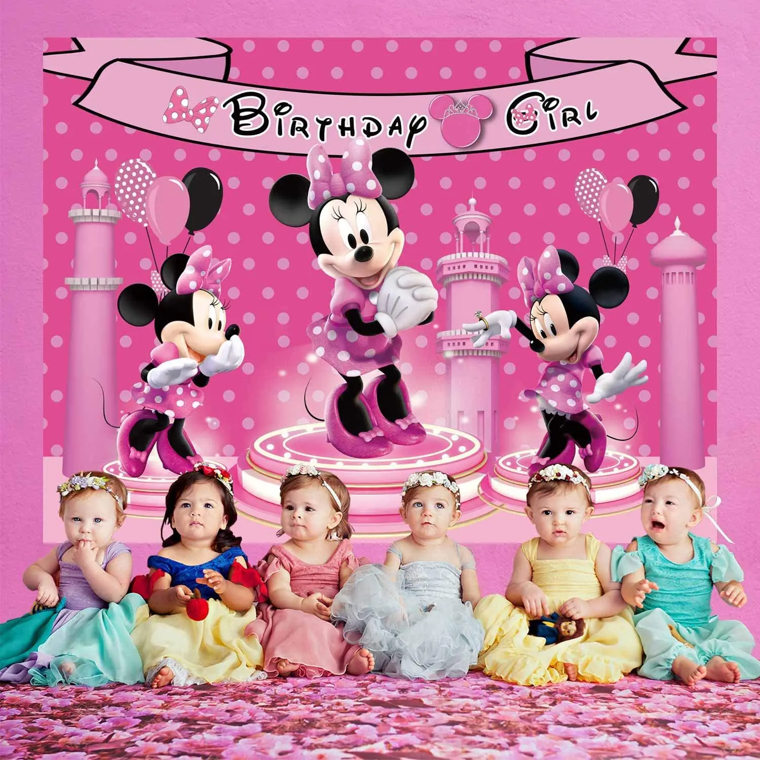 Фон для фотографирования новорожденных с изображением Микки и Минни Маус |