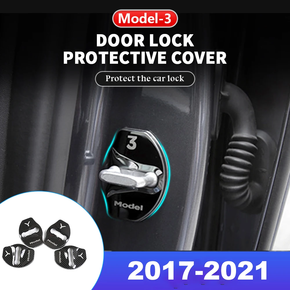 

4PCS Metal Car Door Lock Buckle Protection Covers Sticker Auto Accessories For Tesla Model 3 Model Y 2017 2018 2019 2020 2021